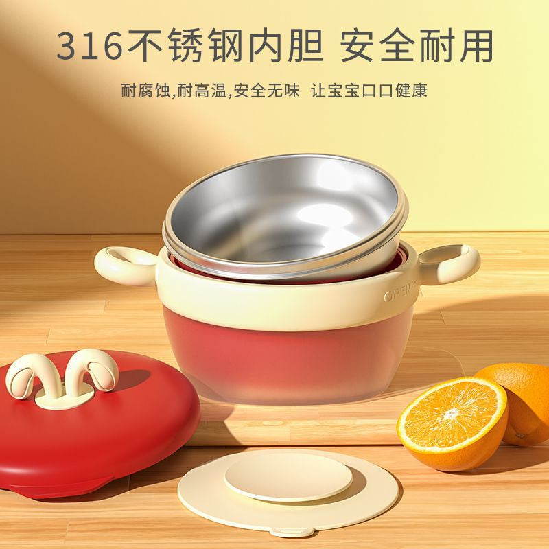 Insulation Bowl 316 Stainless Steel Liner Baby Food Bowl Temperature-sensitive Color-changing Bowl Removable and Washable Baby Heating Tropical Suction Cup
