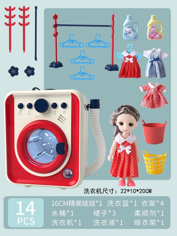 Kids Large Pretend Washing Machine, Water-Add Roller Electric Laundry Machine Toy to Wash Socks, Pretend Play Gift