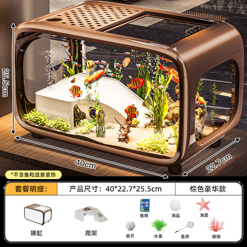 Carefully Selected Accessible Luxury Fish Tank, Household High-End Transparent Living Room Landscaping Ecological Tank with Lid, Entrance Decoration, Plastic Aquarium