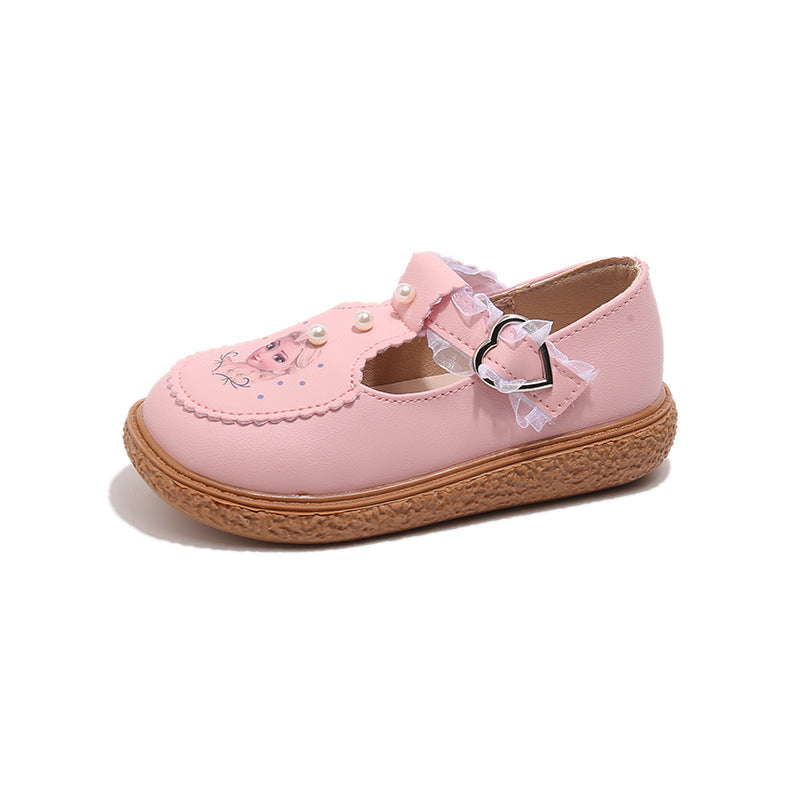 2025 Spring & Autumn New Lace Mary Jane Shoes for Girls, Student Soft Sole Princess Shoes, Non-Slip Button Shoes, Baby First-Walker Shoes