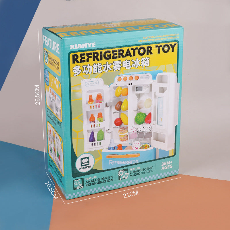 Kids Pretend Play Kitchen Large-Size Realistic Spray Toy Fridge Freezer, Unisex Educational Gift for Boys and Girls Birthday