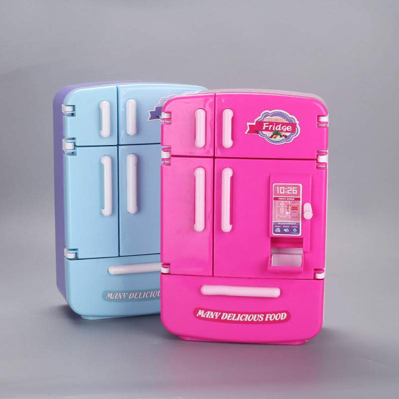 Imitation Kids Mini Kitchen Living Room Pretend Play Toy Double-Door Large Refrigerator Model Miniature Collectible Food Display