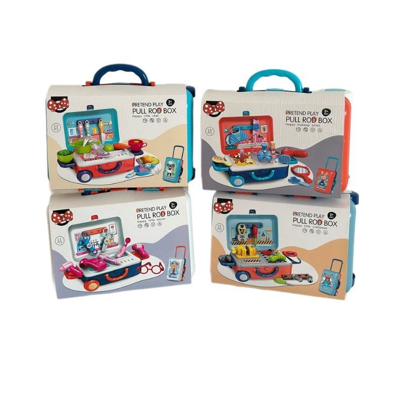Happy Little Chef Trolley Box Meal Kitchen Utensils Doctor Makeup Craftsman Kidsren's Play House Toys Educational Baby