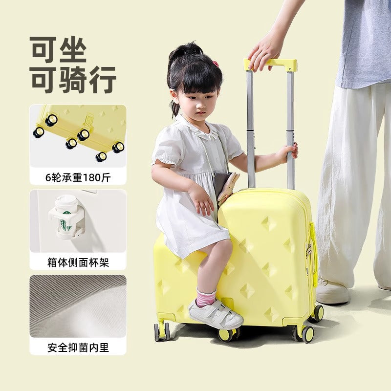 Kids Luggage Set, 2-Piece Suitcase with Nested Stroller, Can Sit On & Ride, 20-Inch Carry-On Travel Suitcase for Boys and Girls with Combination Lock