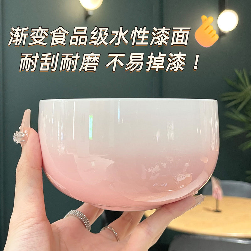 Hot gradient 304 stainless steel household rice bowl round bowl spoon anti-bowl adult heat insulation double-layer bowl chopsticks food grade