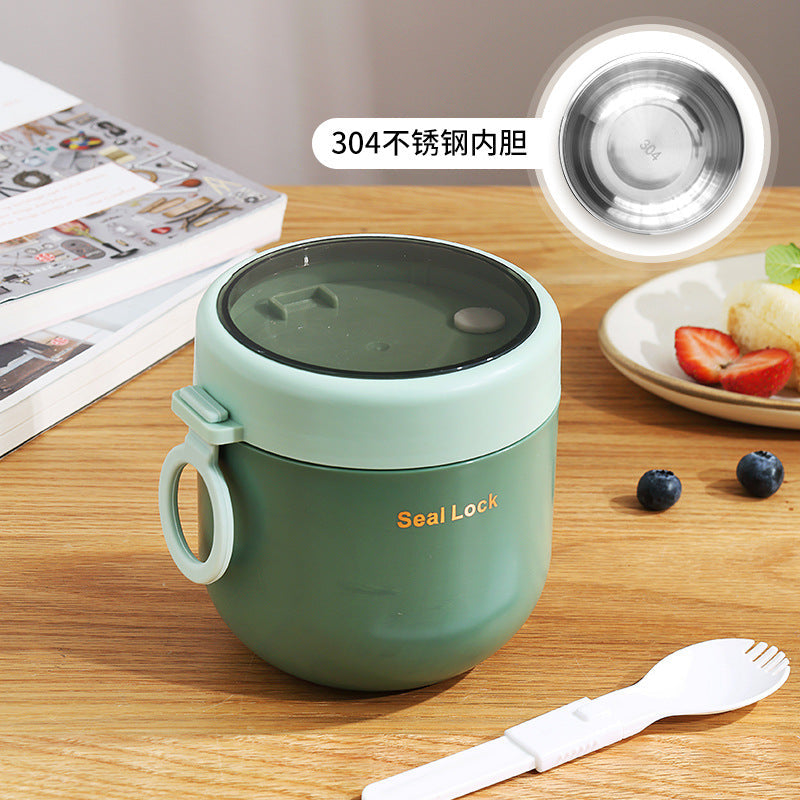 304 Stainless Steel Insulated Bowl Breakfast Cup Oatmeal Cup Wide Diameter Yogurt Bowl Porridge Jar Portable Fresh-Keeping Bowl Small Lunch Box