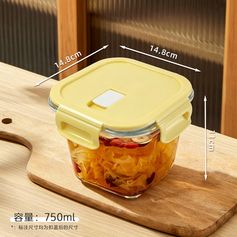 Glass Soup Bowl Household Sealed Square Microwave Heating Special Bowl for Office workers Adult Lunch Box with Lid for Fresh Keeping