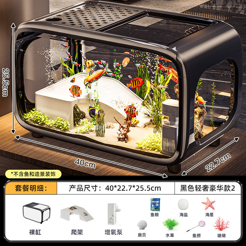 Carefully Selected Accessible Luxury Fish Tank, Household High-End Transparent Living Room Landscaping Ecological Tank with Lid, Entrance Decoration, Plastic Aquarium