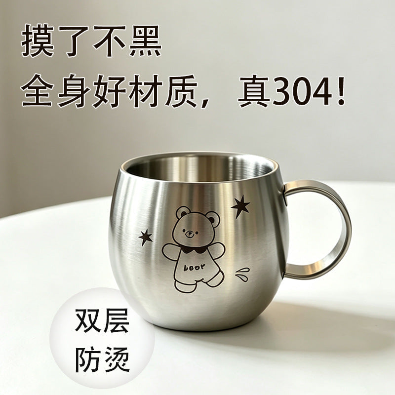 304 Stainless Steel Anti-Bacterial Kids Water Cup, Heat-Resistant and Drop-Proof Toddler Drinking Cup, Nursery Baby Milk Cup for Home