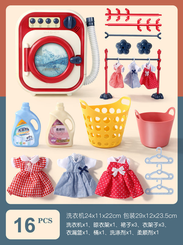 Kids Large Pretend Washing Machine, Water-Add Roller Electric Laundry Machine Toy to Wash Socks, Pretend Play Gift