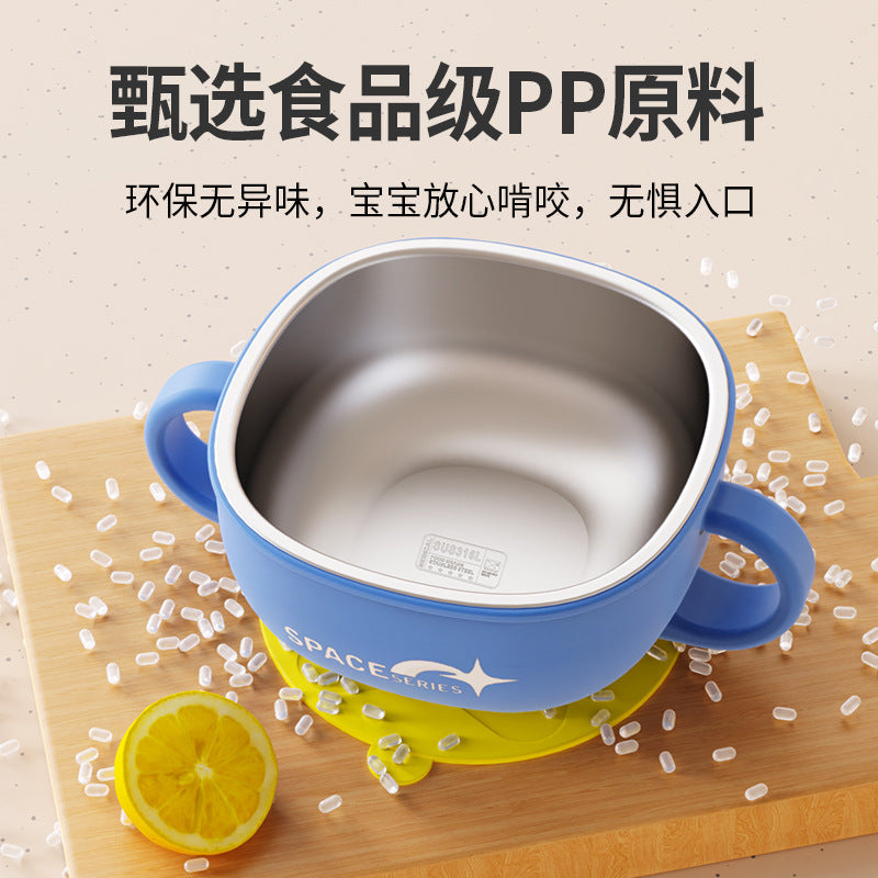 Jiayi Baby Children's Bowl Anti-Scalding and Fall-Resistant 316 Stainless Steel Bowl Baby Food Bowl Suction Cup Bowl Binaural Bowl Wholesale