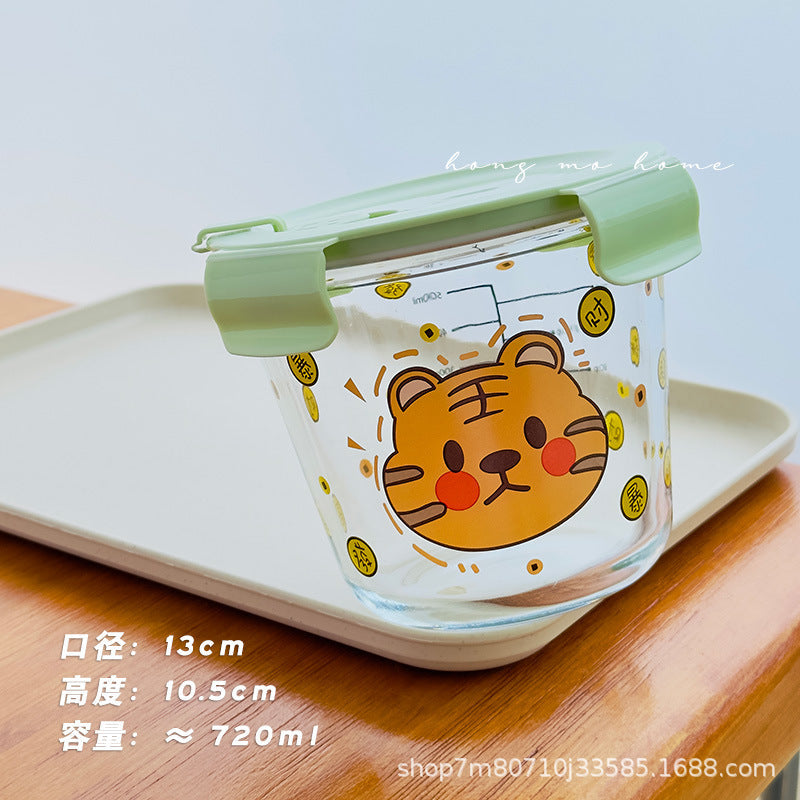 Glass Round Soup Bowl Food-Grade Sealed High-Temperature Resistant Microwave-Safe Preservation Box Set Lunch Box Preservation Seal