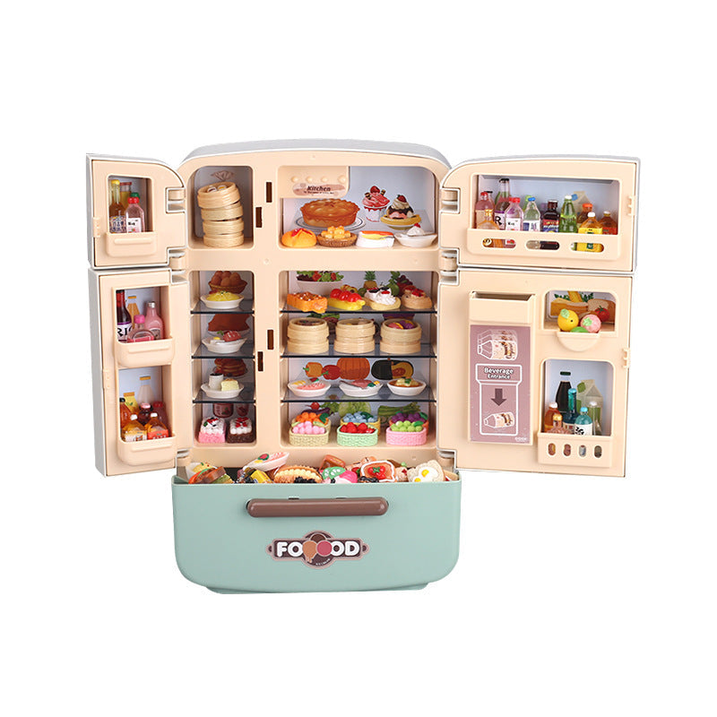 Imitation Kids Mini Kitchen Living Room Pretend Play Toy Double-Door Large Refrigerator Model Miniature Collectible Food Display