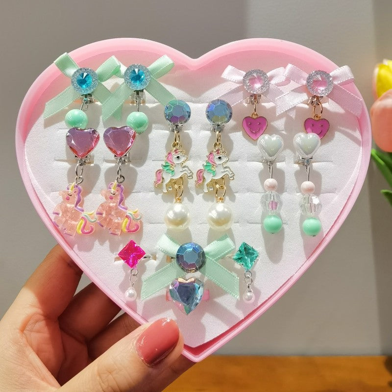 Children's Ear Clip Girls' Ear Studs without Ear Holes Cute Cartoon Bow Anti-Pain Earrings Baby Earrings Accessories
