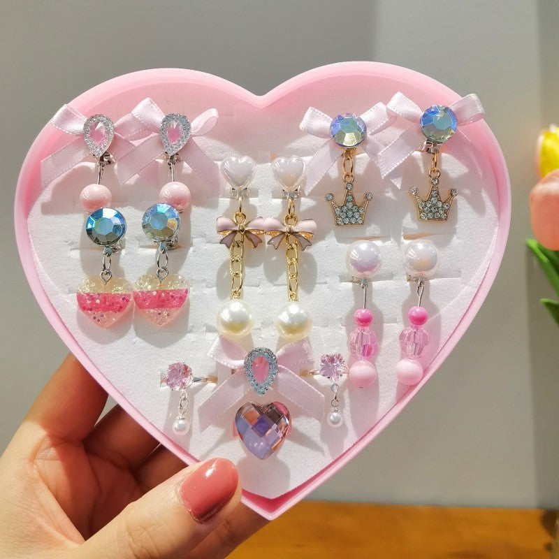 Children's Ear Clip Girls' Ear Studs without Ear Holes Cute Cartoon Bow Anti-Pain Earrings Baby Earrings Accessories