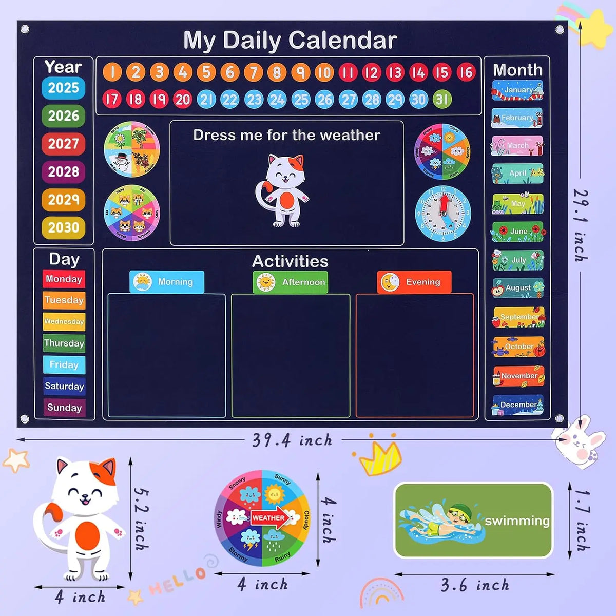 Montessori Felt Calendar Sensory Story Board for Toddlers，Interactive Classroom/Home Early Learning Wall Hanging Gifts