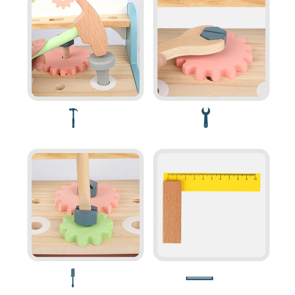 Wooden Tool Bench Simulation DIY Multifunctional Children Repair Play Tool Set for Kids 3 4 5 Year Old Girls Boys Children Gifts