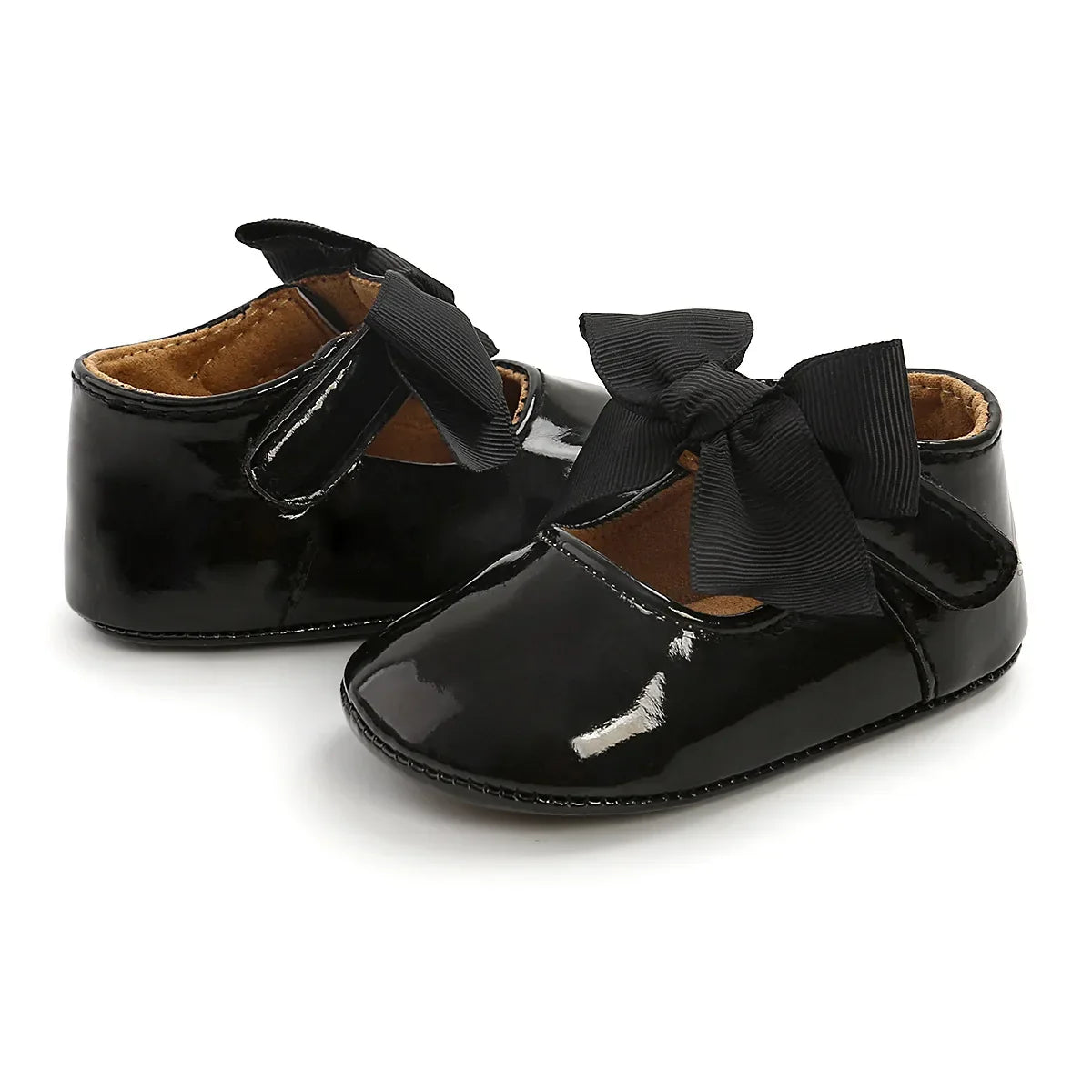 Newborn Baby Shoes Baby Boy Girl Shoes Girl Classic Bowknot Rubber Sole Anti-slip PU Dress Shoes First Walker Toddler Crib Shoes