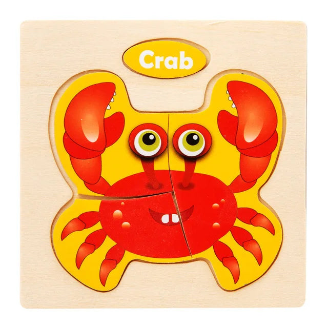 Baby Wooden Toys 3D Puzzle Cartoon Animal Intelligence Cognitive Jigsaw Wood Puzzle Early Educational Toys For Kids Gifts