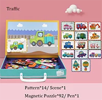 Wooden Educational Toy Magnetic Jigsaw Puzzles Games Toddler Craft Toys Travel Puzzle Box Double Sided Drawing Easel for Kids