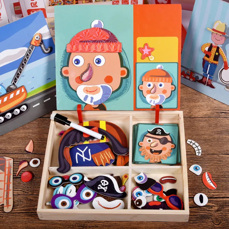 Early Education Magnetic Puzzle Cognitive Pairing Beneficial Intelligence Magnetic Paste Face Features Wooden Toys