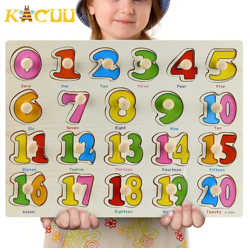 Montessori Wooden Puzzles Hand Grab Boards Toys Tangram Jigsaw Baby Educational Toys Cartoon Vehicle Animals Fruits 3D Puzzles