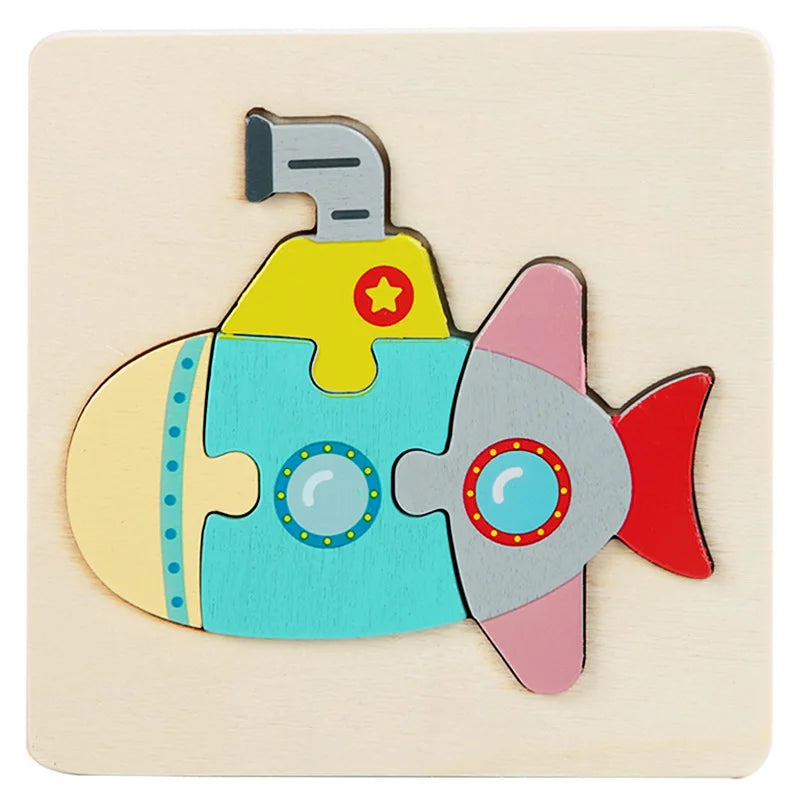 Baby Wooden Toys 3D Puzzle Cartoon Animal Intelligence Cognitive Jigsaw Wood Puzzle Early Educational Toys For Kids Gifts