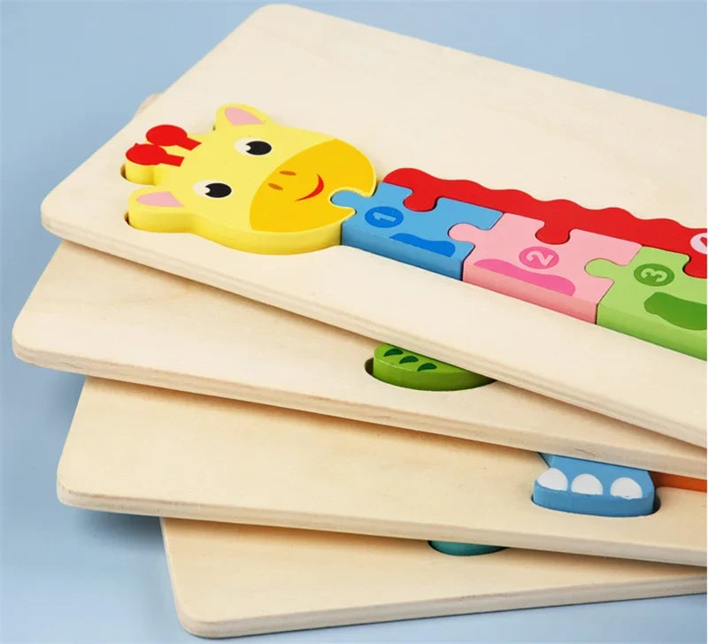 Baby Toys Wooden Puzzle Cute Animals Shape Matching 3D Puzzle Board Game Wooden Montessori Toys For Children Gifts