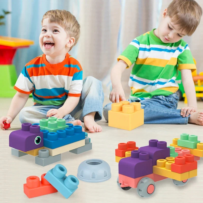 Baby Rubber Big Size Particle Bricks Toys DIY Building Blocks Big Brick Early Educational Large Soft Bricks Toy Bath For Toddler