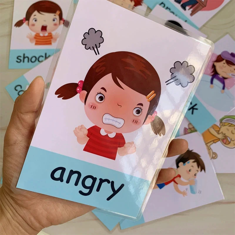 12PCS/Set Montessori Baby Learning Card Cartoon English Flash Cards for Children Kids Funny Memory Exercise Game Educational Toy