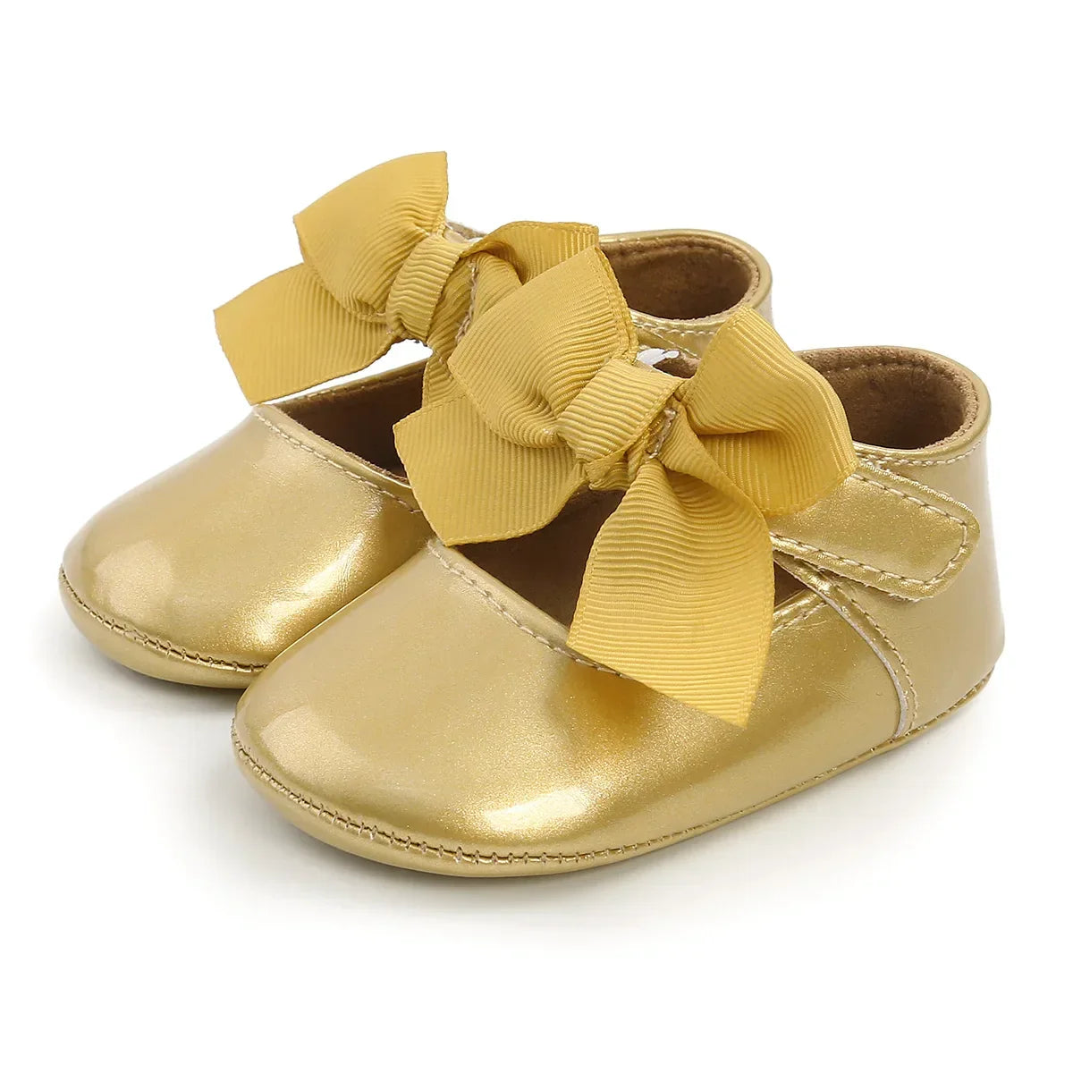 Newborn Baby Shoes Baby Boy Girl Shoes Girl Classic Bowknot Rubber Sole Anti-slip PU Dress Shoes First Walker Toddler Crib Shoes