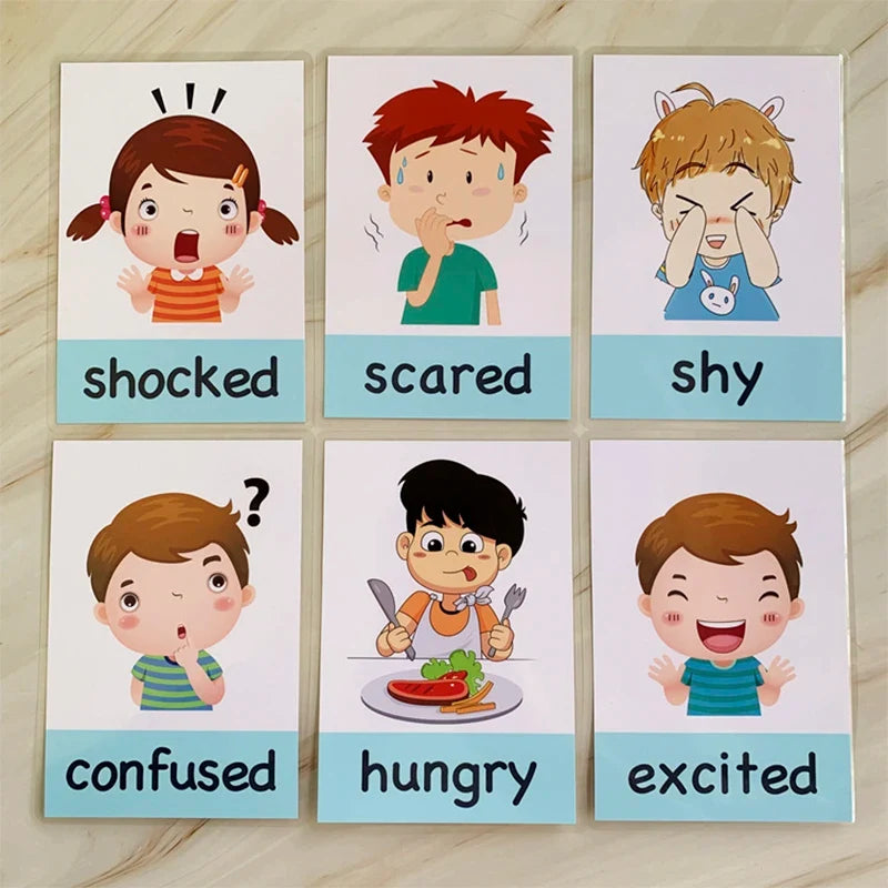 12PCS/Set Montessori Baby Learning Card Cartoon English Flash Cards for Children Kids Funny Memory Exercise Game Educational Toy
