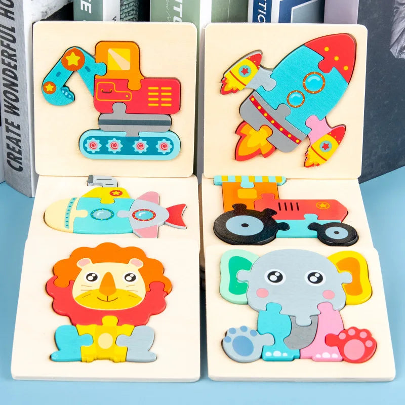 Baby Wooden Toys 3D Puzzle Cartoon Animal Intelligence Cognitive Jigsaw Wood Puzzle Early Educational Toys For Kids Gifts