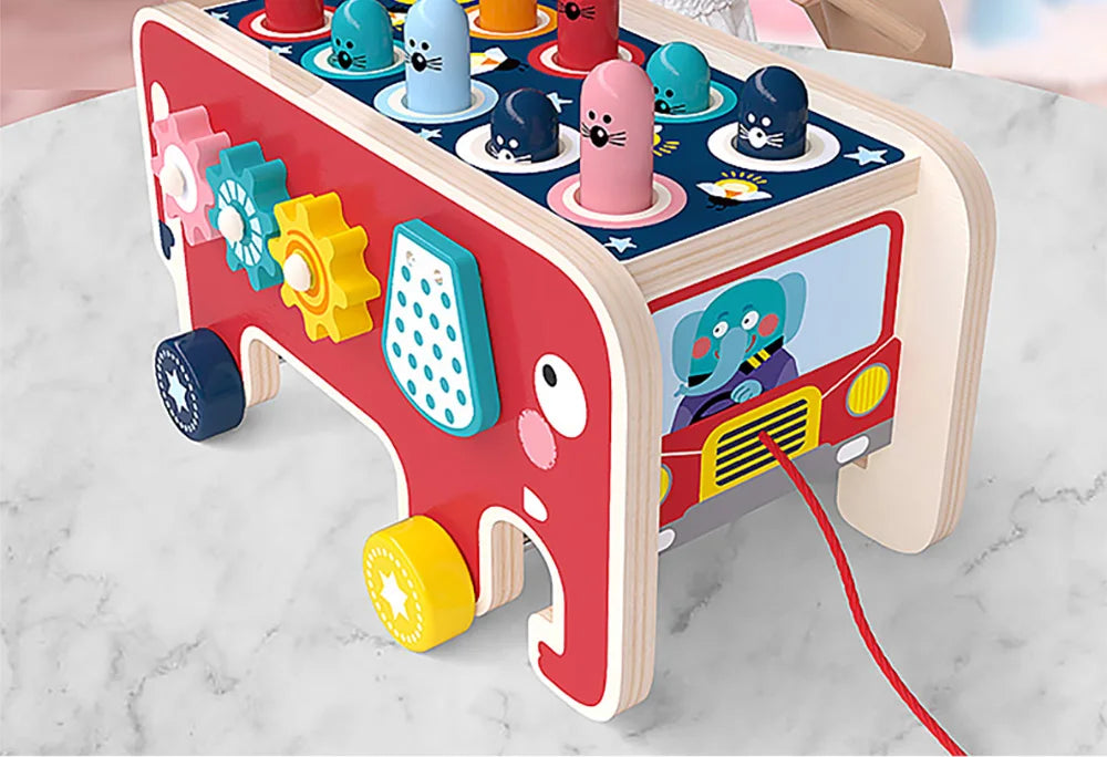 BabyToys bebe Toddler Kids Wooden Fun Game Montessori Activity Toys For Children Elephant Beating Whack-A-Mole Hammer Pounding