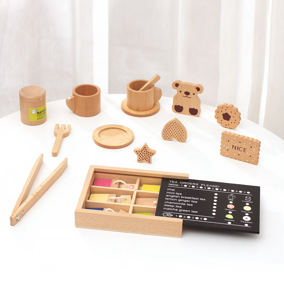 Kids Pretend Play Tea Set & Dessert Set, Role-Play Wooden Toys for Preschool Kindergarten, Imaginative Housekeeping Pretend Play
