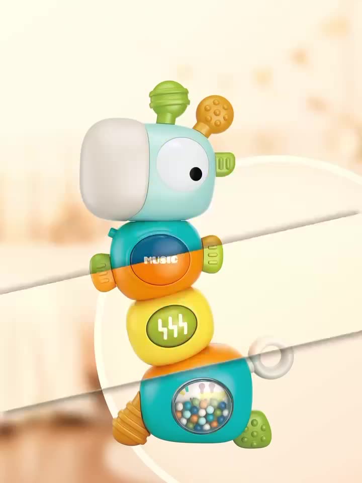 Baby Multi-Function Hand-Crank Rattle Bed Bell with Twisting Sound & Lights, Teething Chew Toy for Ages 0-3, Soothing Newborn Rattle