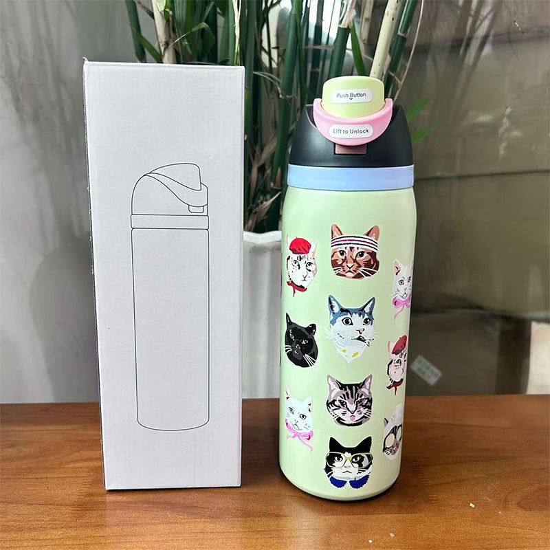 Cross-Border Fruit Cup Owala Style Thermos Cup Large Capacity Double-Layer Vacuum Sports Water Bottle Outdoor Handle Water Bottle