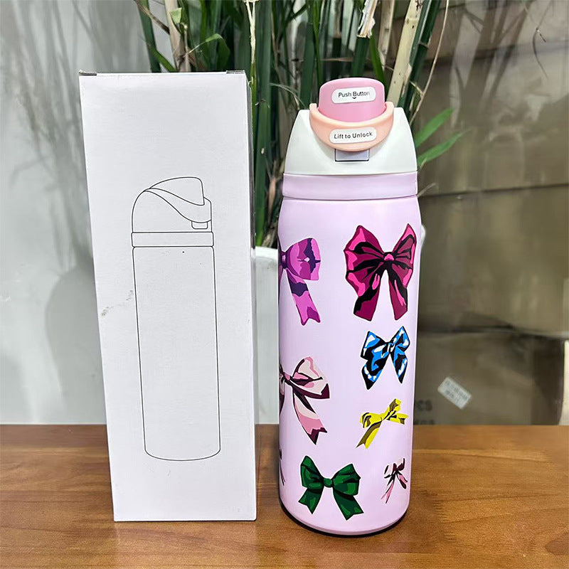 Cross-Border Fruit Cup Owala Style Thermos Cup Large Capacity Double-Layer Vacuum Sports Water Bottle Outdoor Handle Water Bottle
