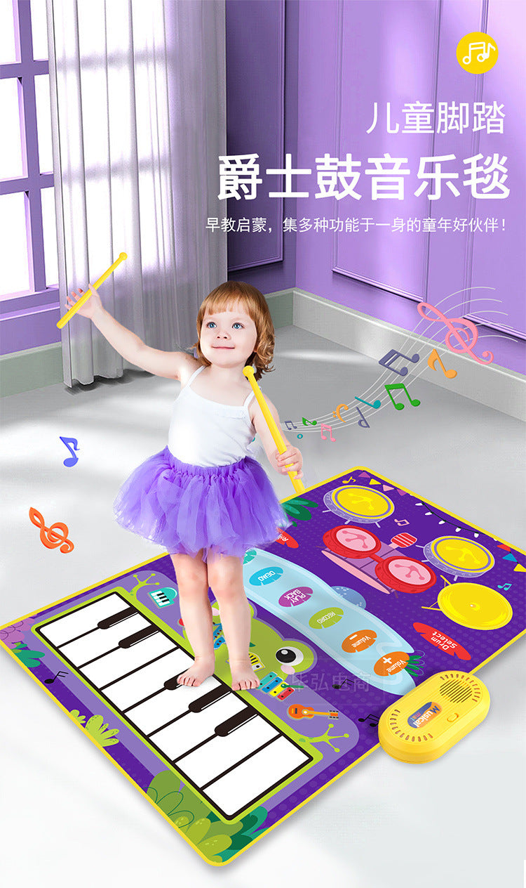 Baby Musical Piano Drum Play Mat 2 in 1 for Kids Toddlers Floor Keyboard Dance Mat with Sounds Baby Toy Music Blanket