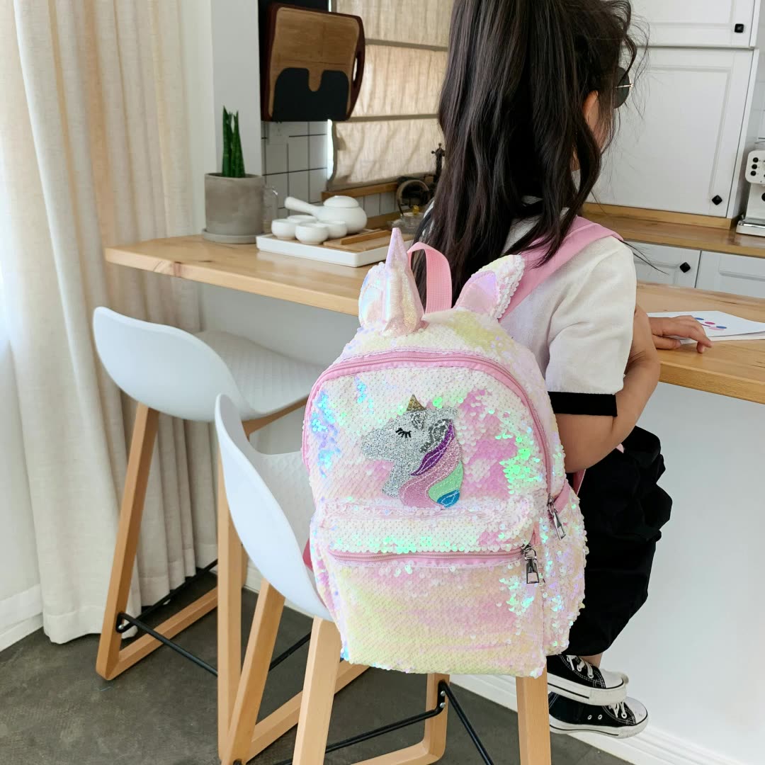 New Cross-Border Fashion Kids Sequin Backpack Pink Lightweight Cute Cartoon Mini Bag Custom Logo Compatible All-Match