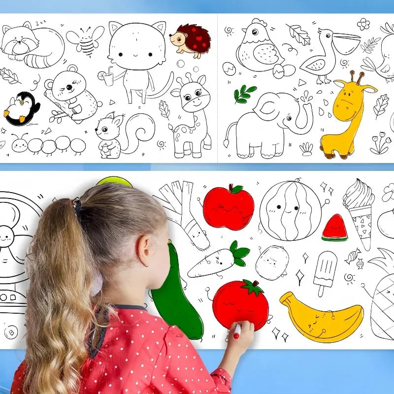 Kids Coloring Paper Roll Sticky DIY Drawing Graffiti Art Color Filling Educational Toys for Children Wall Floor Painting Gifts