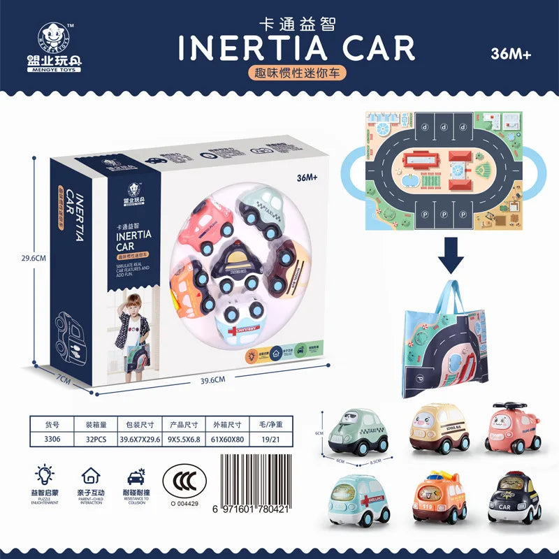 Cartoon Inertia Mini Car Toy Set Ambulance Police Car School Bus Fun Simulated Real Car Model Toys Boy's Birthday Surprise Gifts