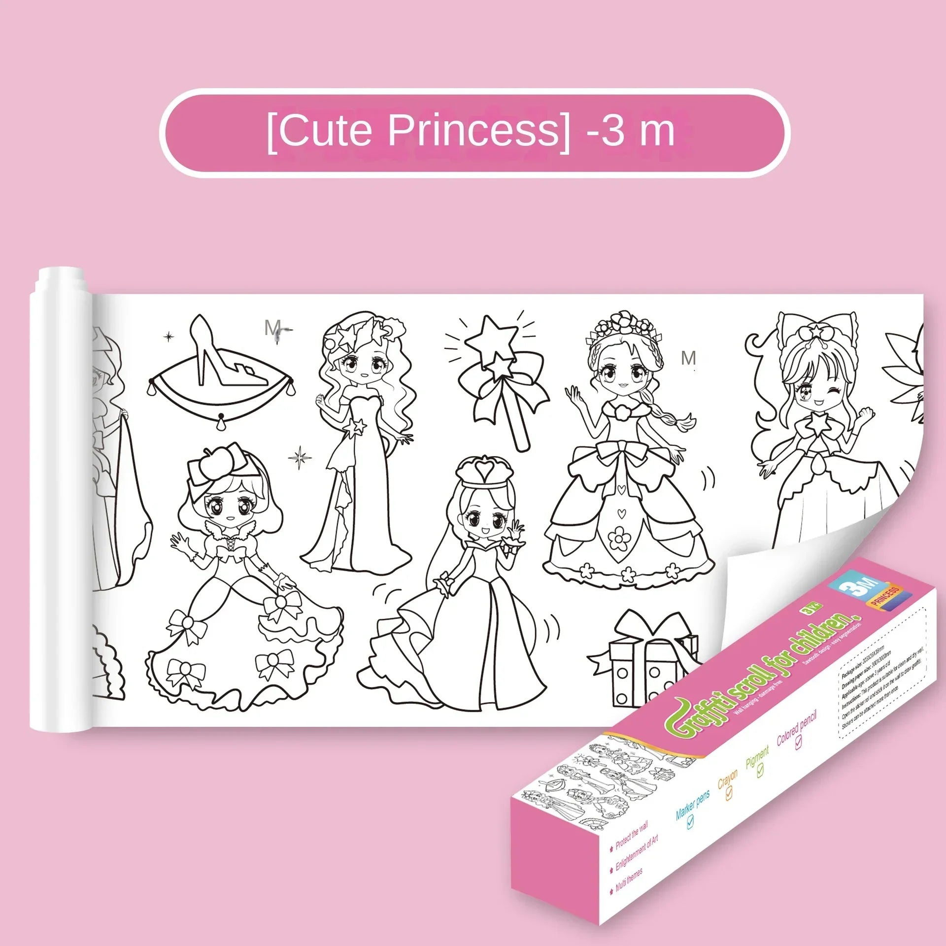 Kids Coloring Paper Roll Sticky DIY Drawing Graffiti Art Color Filling Educational Toys for Children Wall Floor Painting Gifts