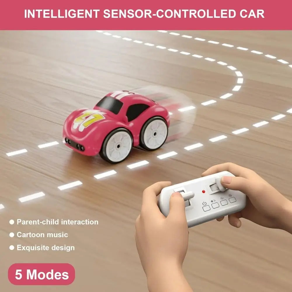 Creative Gift Rc-Controlled Magic Follows Line Car with 5 Play Modes Rechargeable Magic Mini Bus Toy Pig Pattern Magic Mini Bus