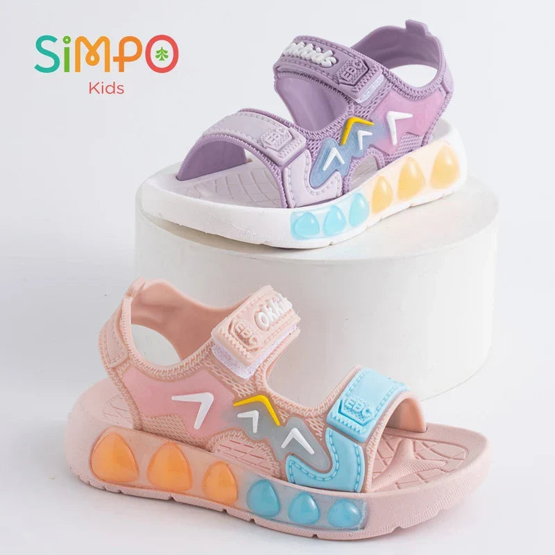 Children' Fashion Sport Sandals Geometric Patterns Breathable Wear-resistant Soft Shoes With Adjustable Velcro For Boys & Girls
