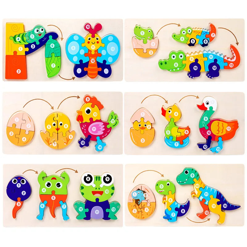 Baby Toy Wooden 3D Puzzle Toys Life cycle puzzle Cartoon Jigsaw For Children Baby Early Education Intelligence for Kids