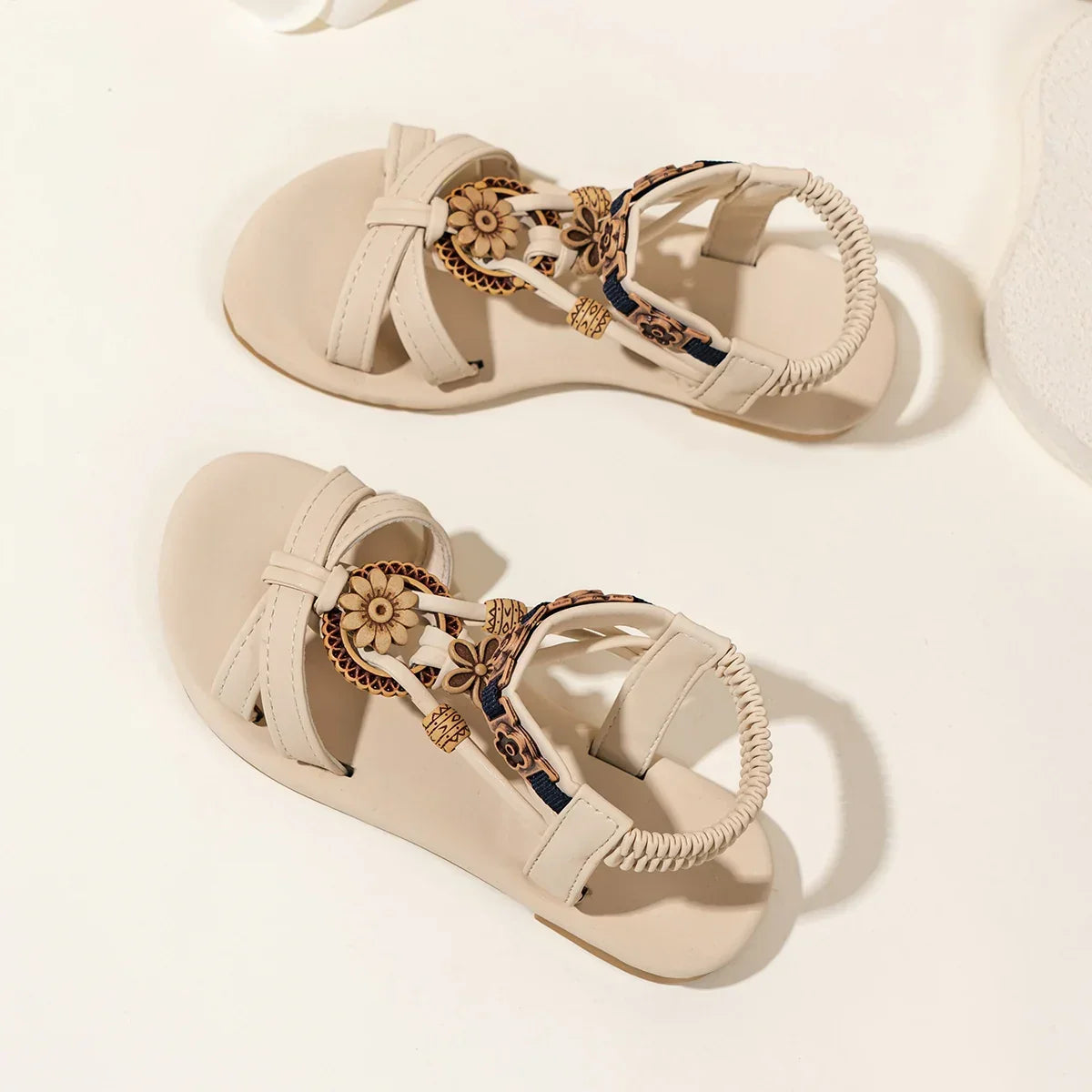 Girls Floral Sandals - Vintage Boho Toddler Summer Shoes Non-Slip Soft Sole Kids Casual Sandals 3-8Y