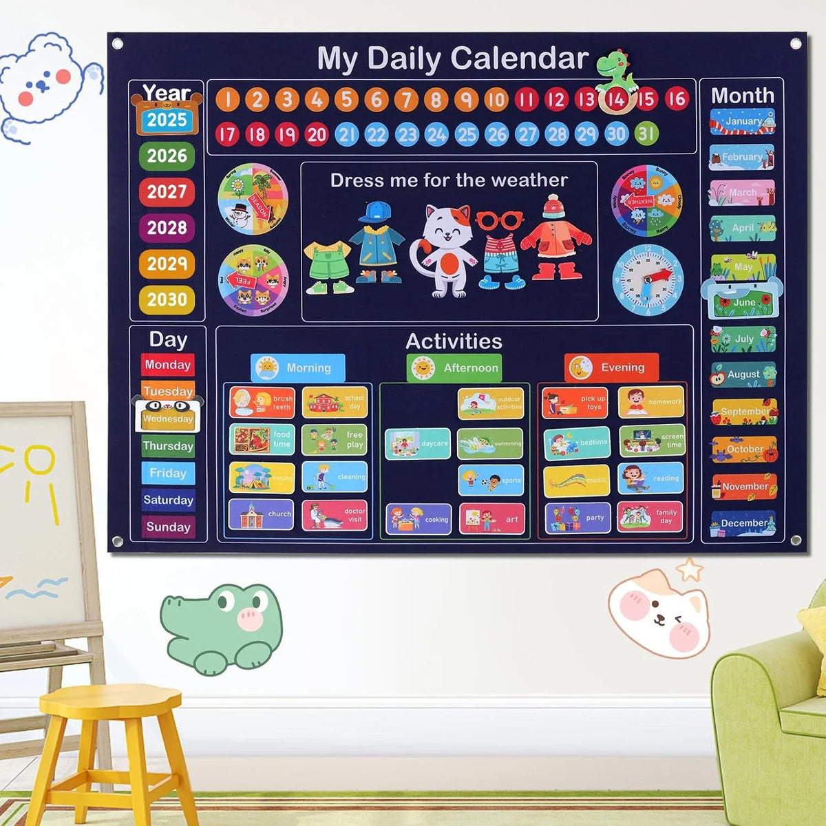 Montessori Felt Calendar Sensory Story Board for Toddlers，Interactive Classroom/Home Early Learning Wall Hanging Gifts
