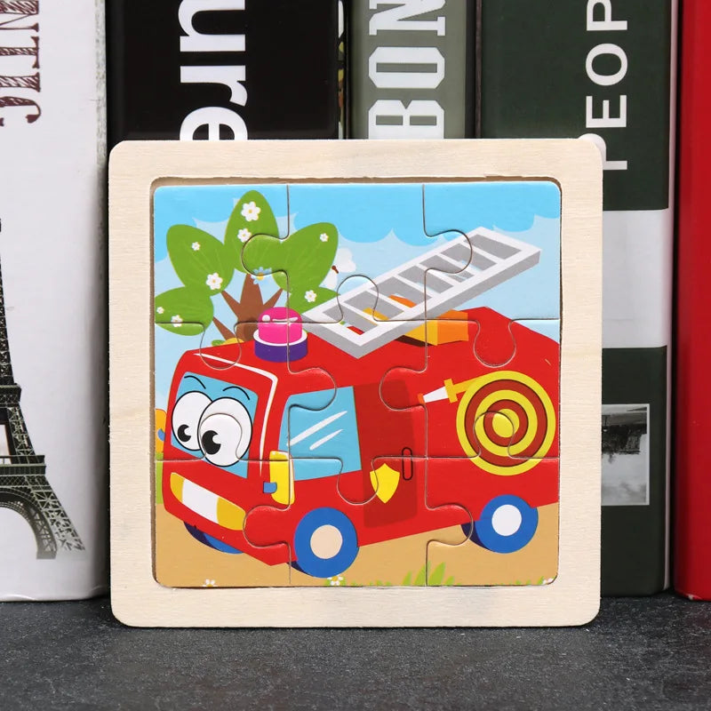 Wooden 3D Puzzle Jigsaw for Children Baby Cartoon Animal/Traffic Puzzles Educational Toy Kids Toy Wood Puzzle Small Size 11*11CM