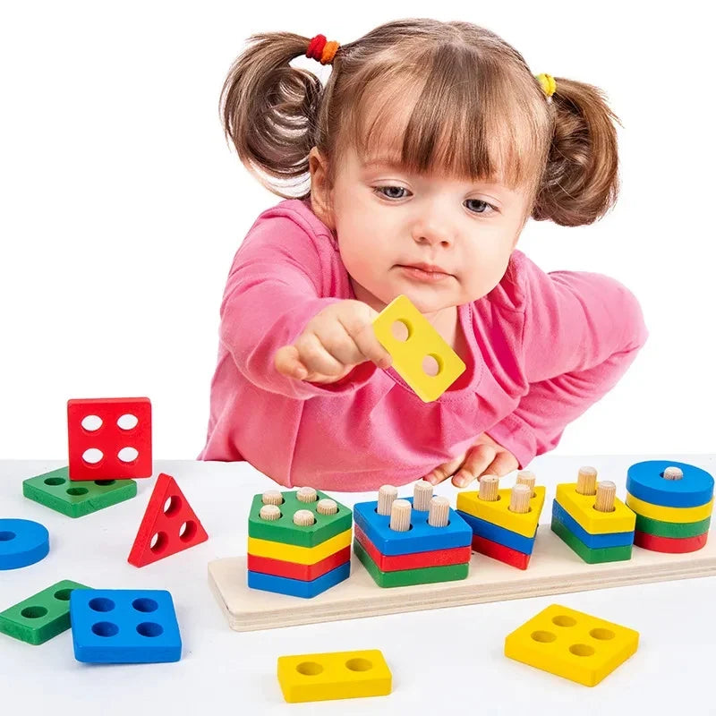 Montessori Toy Wooden Building Block Early Learning Educational Toy Color Shape Match Kids Puzzle Toys For Children Boys Girls